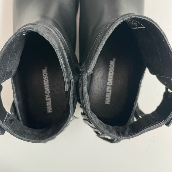 Harley Davidson Boots Amory Heeled Leather Ankle Fringe Buckle Braided Black - Picture 11 of 16